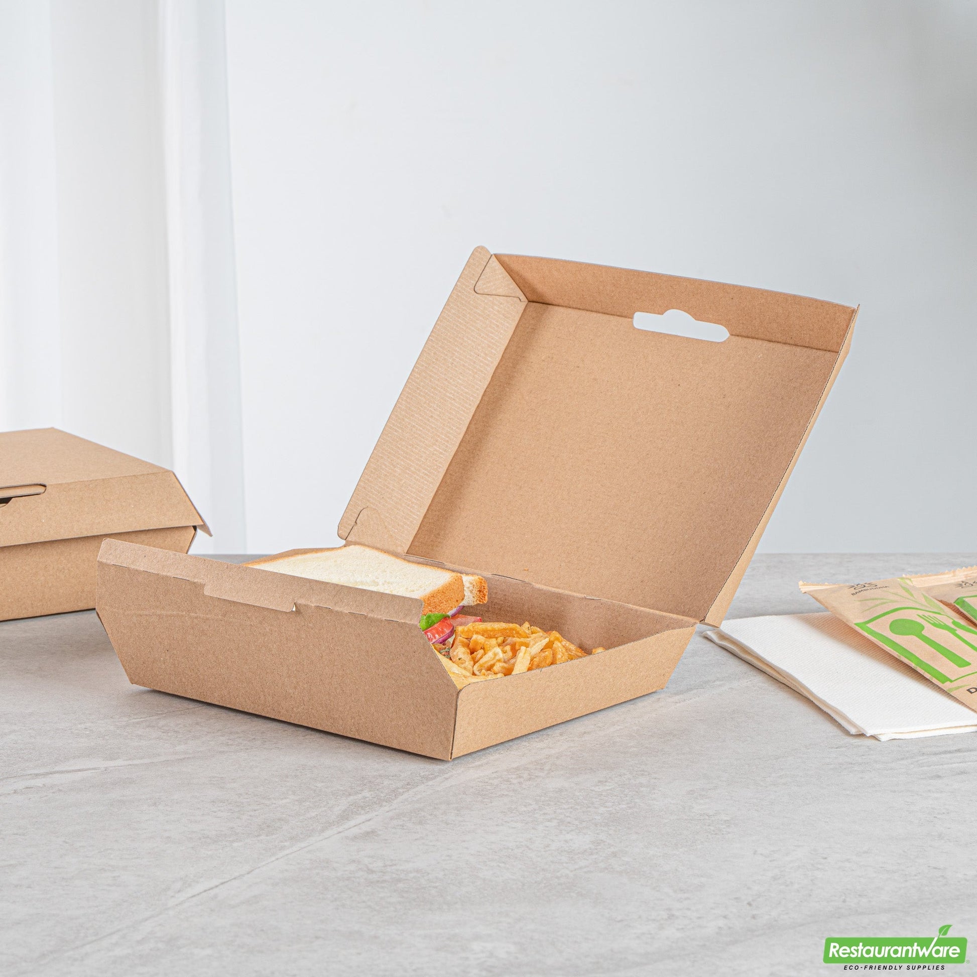 Wholesale Restaurantware Bio Tek Rectangle Kraft Paper Corrugated Clamshell Container - 7 3/4" X 6" X 2 3/4" - 100 Count Box- Bulk