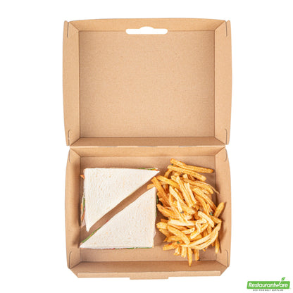 Wholesale Restaurantware Bio Tek Rectangle Kraft Paper Corrugated Clamshell Container - 7 3/4" X 6" X 2 3/4" - 100 Count Box- Bulk