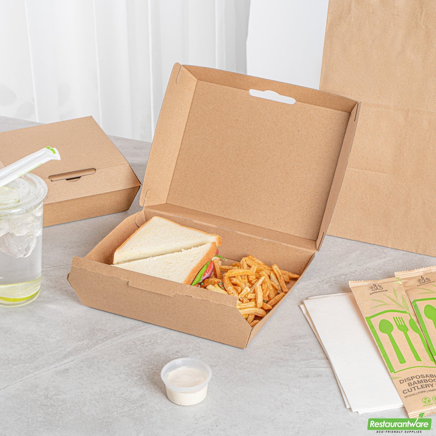 Wholesale Restaurantware Bio Tek Rectangle Kraft Paper Corrugated Clamshell Container - 7 3/4" X 6" X 2 3/4" - 100 Count Box- Bulk