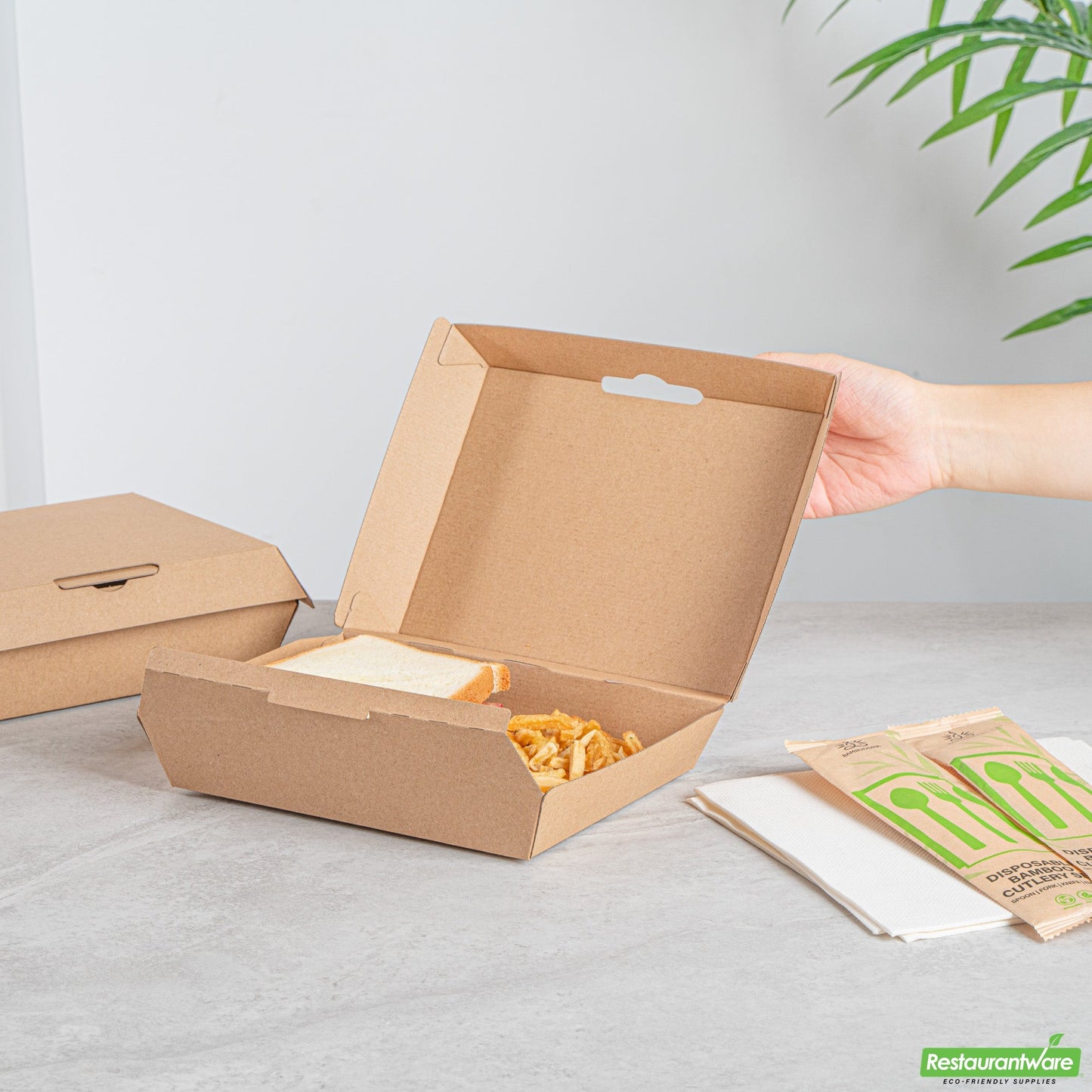Wholesale Restaurantware Bio Tek Rectangle Kraft Paper Corrugated Clamshell Container - 7 3/4" X 6" X 2 3/4" - 100 Count Box- Bulk