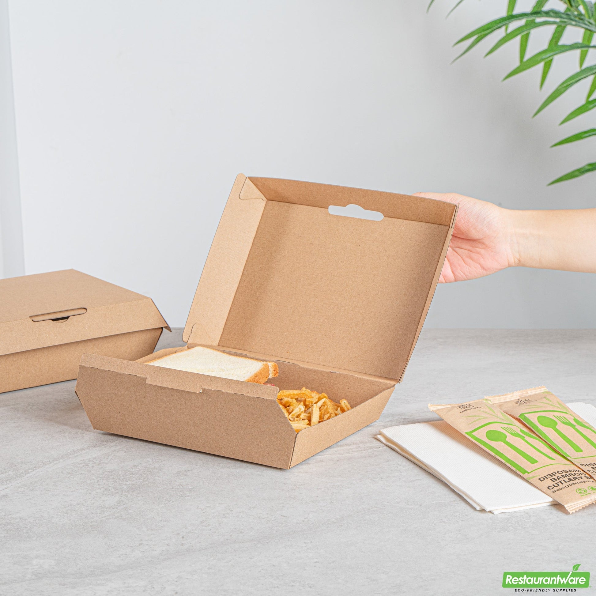 Wholesale Restaurantware Bio Tek Rectangle Kraft Paper Corrugated Clamshell Container - 7 3/4" X 6" X 2 3/4" - 100 Count Box- Bulk