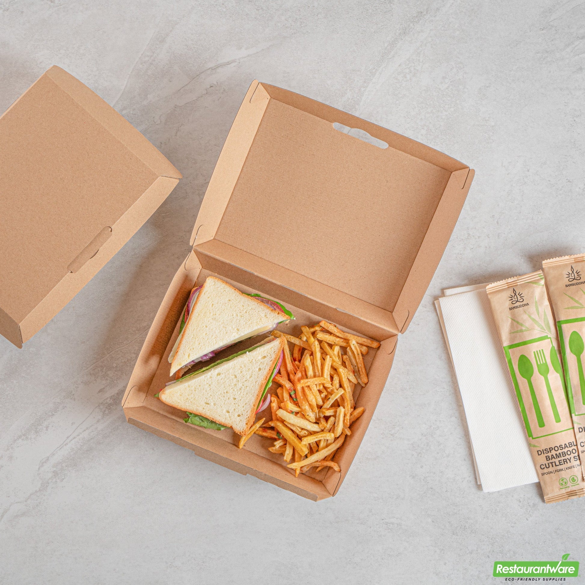 Wholesale Restaurantware Bio Tek Rectangle Kraft Paper Corrugated Clamshell Container - 7 3/4" X 6" X 2 3/4" - 100 Count Box- Bulk