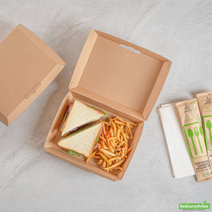 Wholesale Restaurantware Bio Tek Rectangle Kraft Paper Corrugated Clamshell Container - 7 3/4" X 6" X 2 3/4" - 100 Count Box- Bulk
