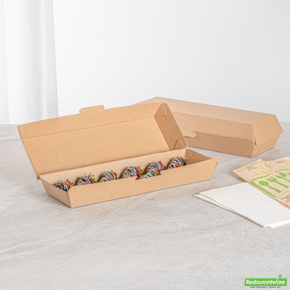 Wholesale Restaurantware Bio Tek Rectangle Kraft Paper Corrugated Clamshell Container - 11 1/4" X 3 1/2" X 2 3/4" - 100 Count Box- Bulk