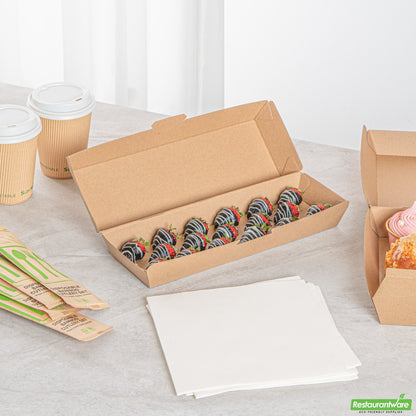 Wholesale Restaurantware Bio Tek Rectangle Kraft Paper Corrugated Clamshell Container - 11 1/4" X 3 1/2" X 2 3/4" - 100 Count Box- Bulk