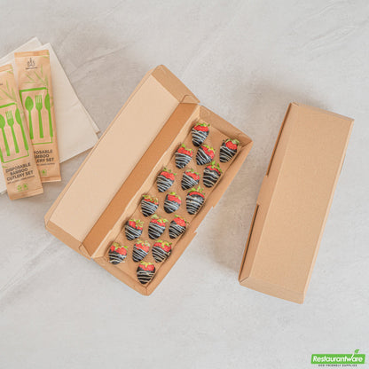 Wholesale Restaurantware Bio Tek Rectangle Kraft Paper Corrugated Clamshell Container - 11 1/4" X 3 1/2" X 2 3/4" - 100 Count Box- Bulk