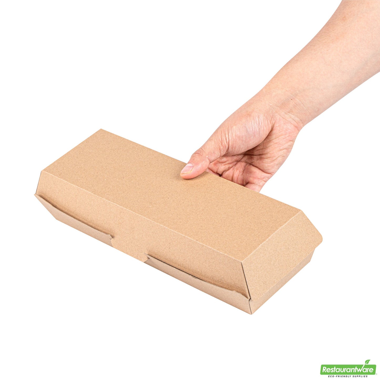 Wholesale Restaurantware Bio Tek Rectangle Kraft Paper Corrugated Clamshell Container - 11 1/4" X 3 1/2" X 2 3/4" - 100 Count Box- Bulk