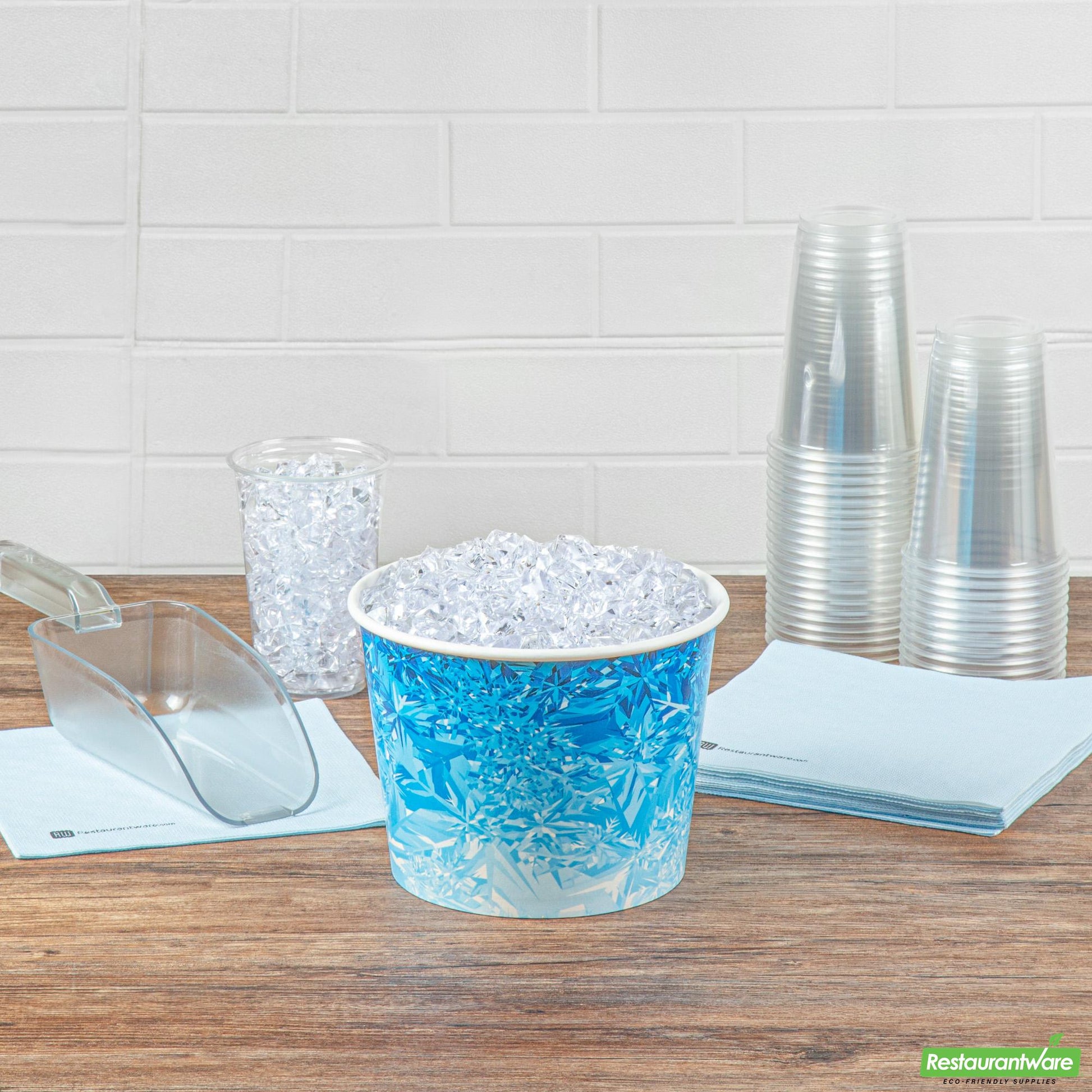 Wholesale Restaurantware Cater Tek 5 Lb Blue Disposable Paper Ice Bucket - 7 1/2" X 7 1/2" X 5 3/4" - 100 Count Box- Bulk