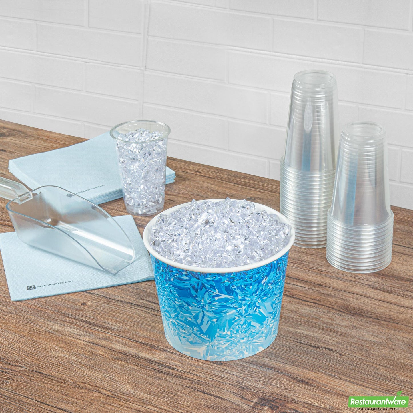 Wholesale Restaurantware Cater Tek 5 Lb Blue Disposable Paper Ice Bucket - 7 1/2" X 7 1/2" X 5 3/4" - 100 Count Box- Bulk