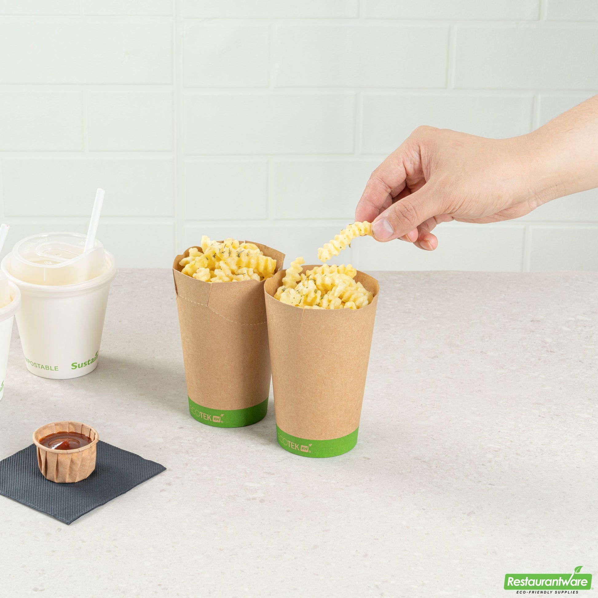 Wholesale Restaurantware Sustain 16 Oz Round Kraft Paper To Go Fry Cup - with PLA Lining, Compostable - 3 1/4 X 3 1/4 X 4 1/4 - 100 Count Box- Bulk