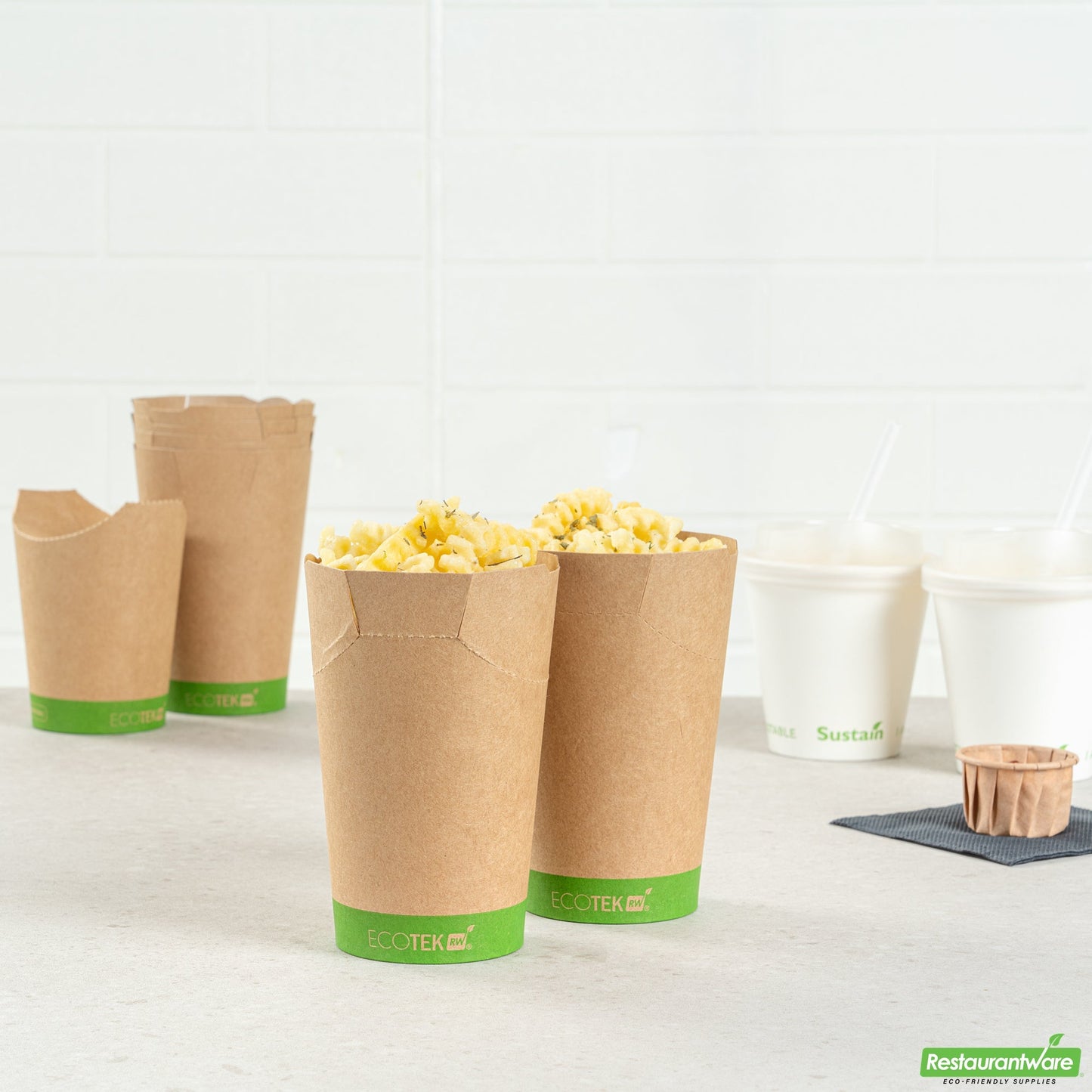 Wholesale Restaurantware Sustain 16 Oz Round Kraft Paper To Go Fry Cup - with PLA Lining, Compostable - 3 1/4 X 3 1/4 X 4 1/4 - 100 Count Box- Bulk