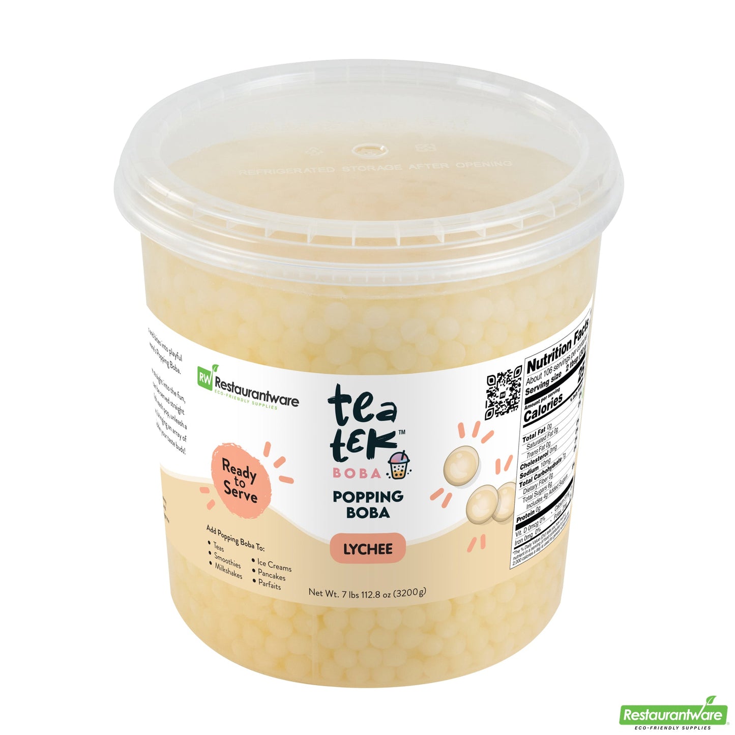 Wholesale Restaurantware Tea Tek 7 Lb Lychee Popping Boba - 4 Count Box- Bulk