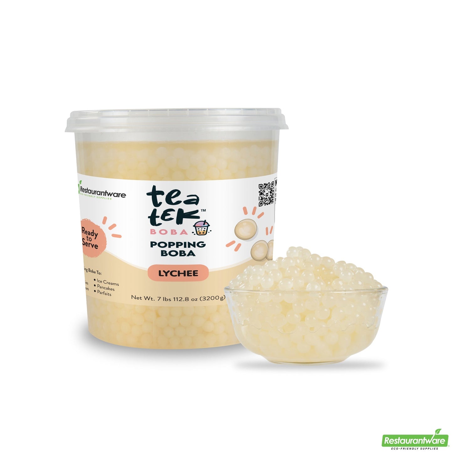 Wholesale Restaurantware Tea Tek 7 Lb Lychee Popping Boba - 4 Count Box- Bulk