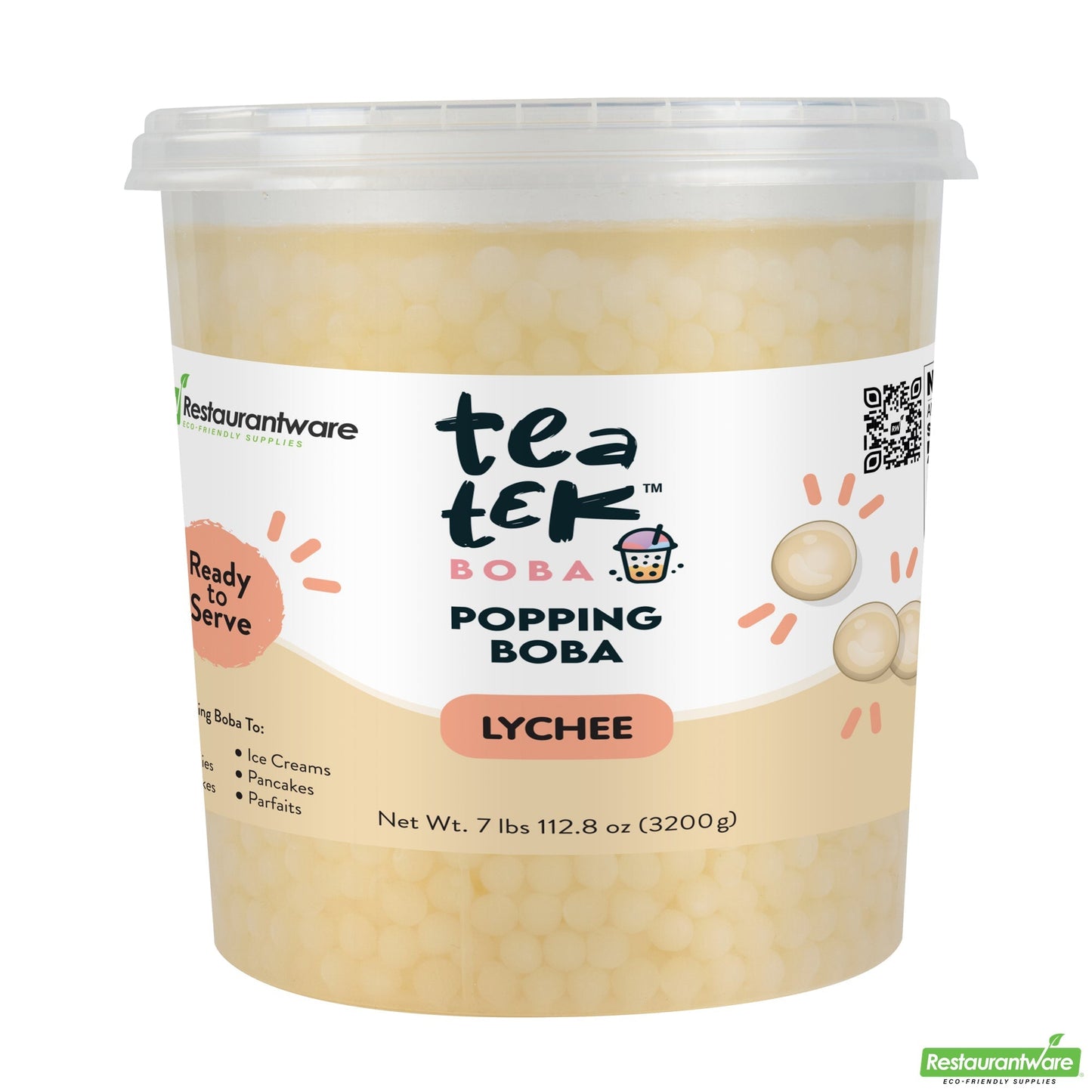 Wholesale Restaurantware Tea Tek 7 Lb Lychee Popping Boba - 4 Count Box- Bulk