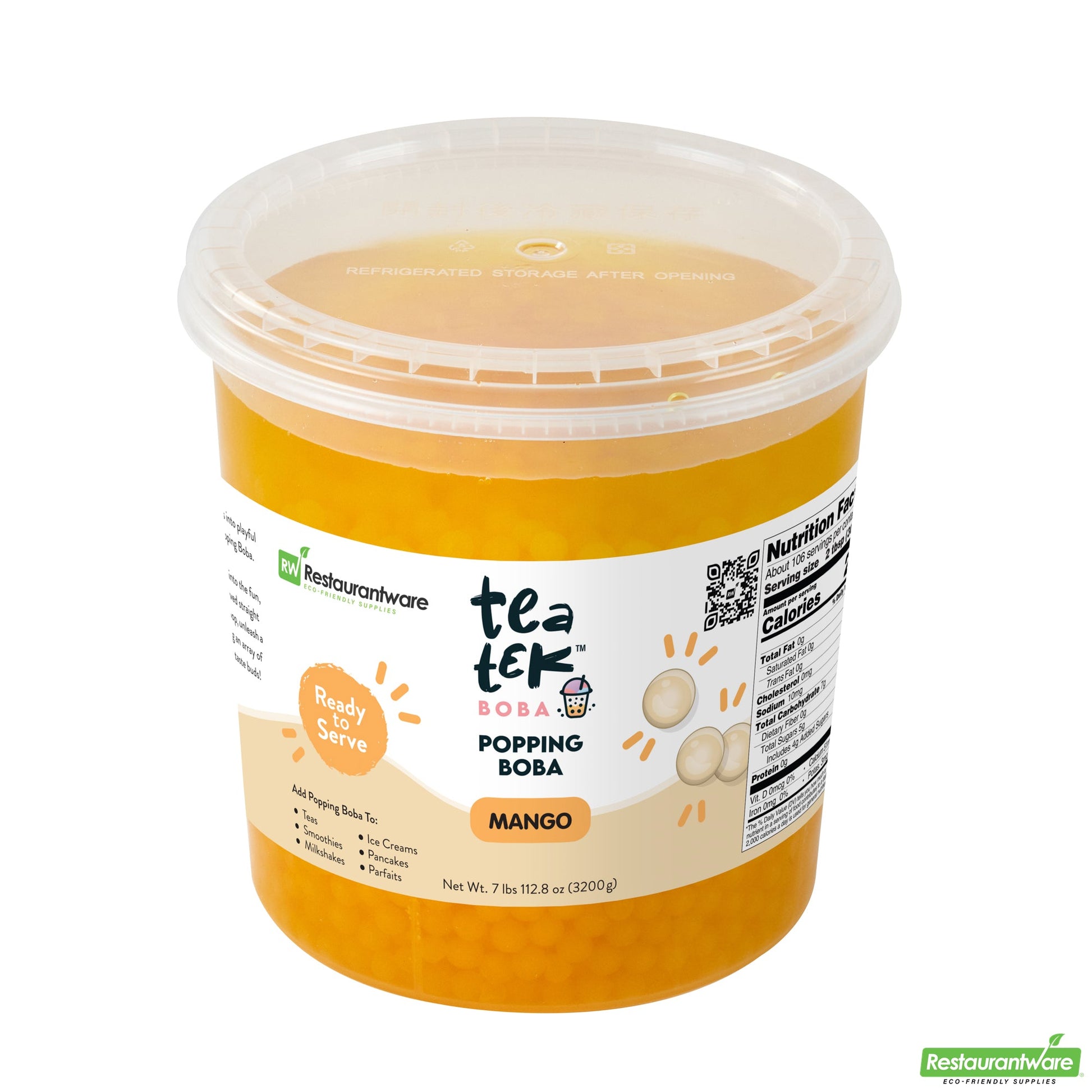 Wholesale Restaurantware Tea Tek 7 Lb Mango Popping Boba - 4 Count Box- Bulk
