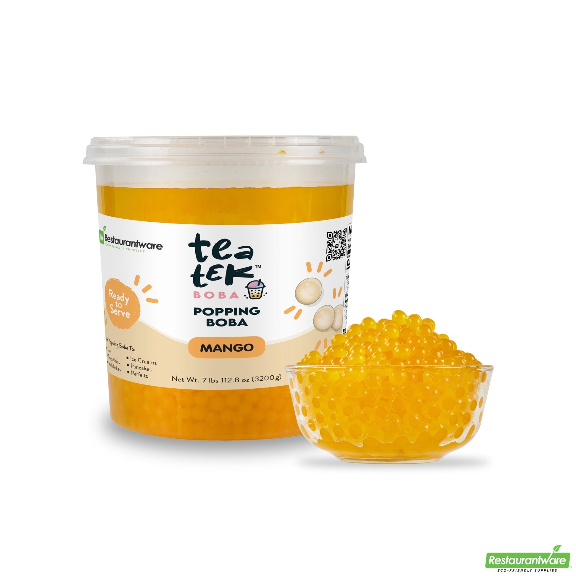 Wholesale Restaurantware Tea Tek 7 Lb Mango Popping Boba - 4 Count Box- Bulk