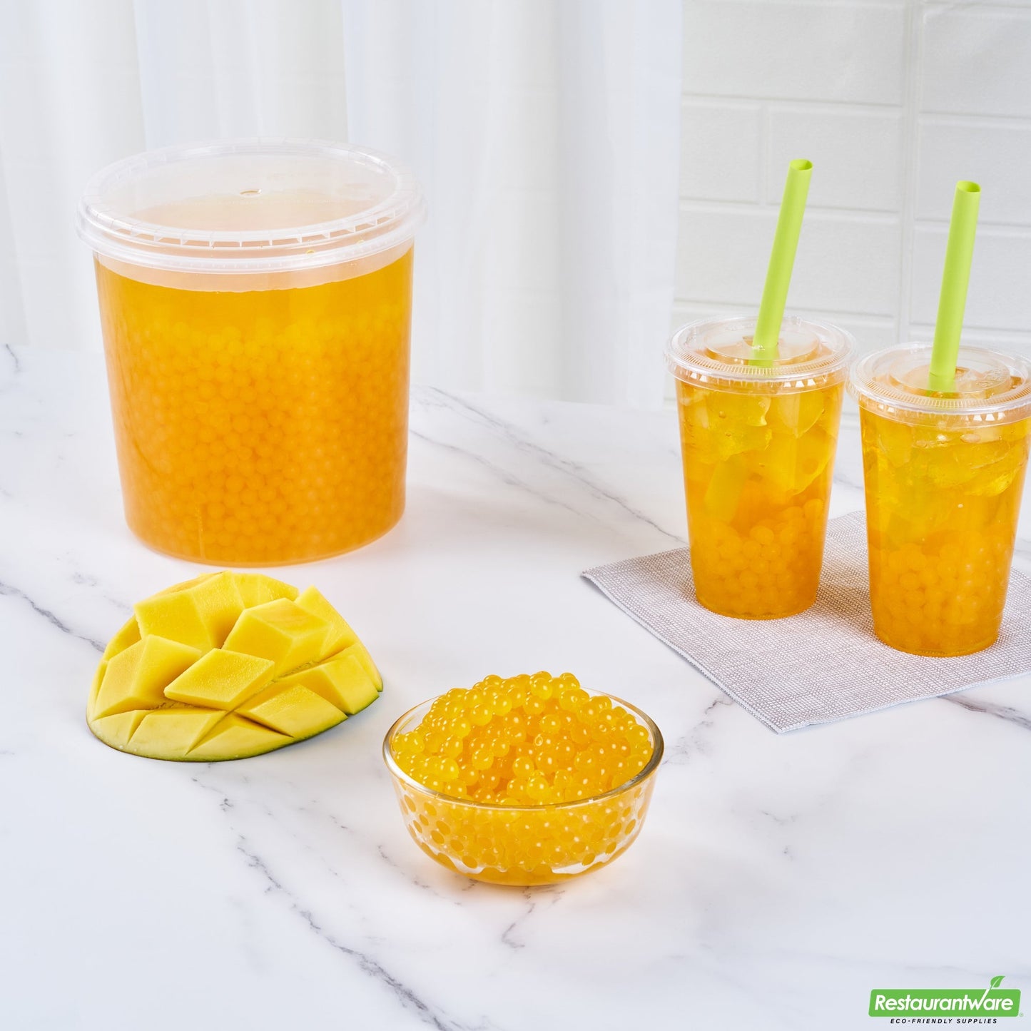 Wholesale Restaurantware Tea Tek 7 Lb Mango Popping Boba - 4 Count Box- Bulk