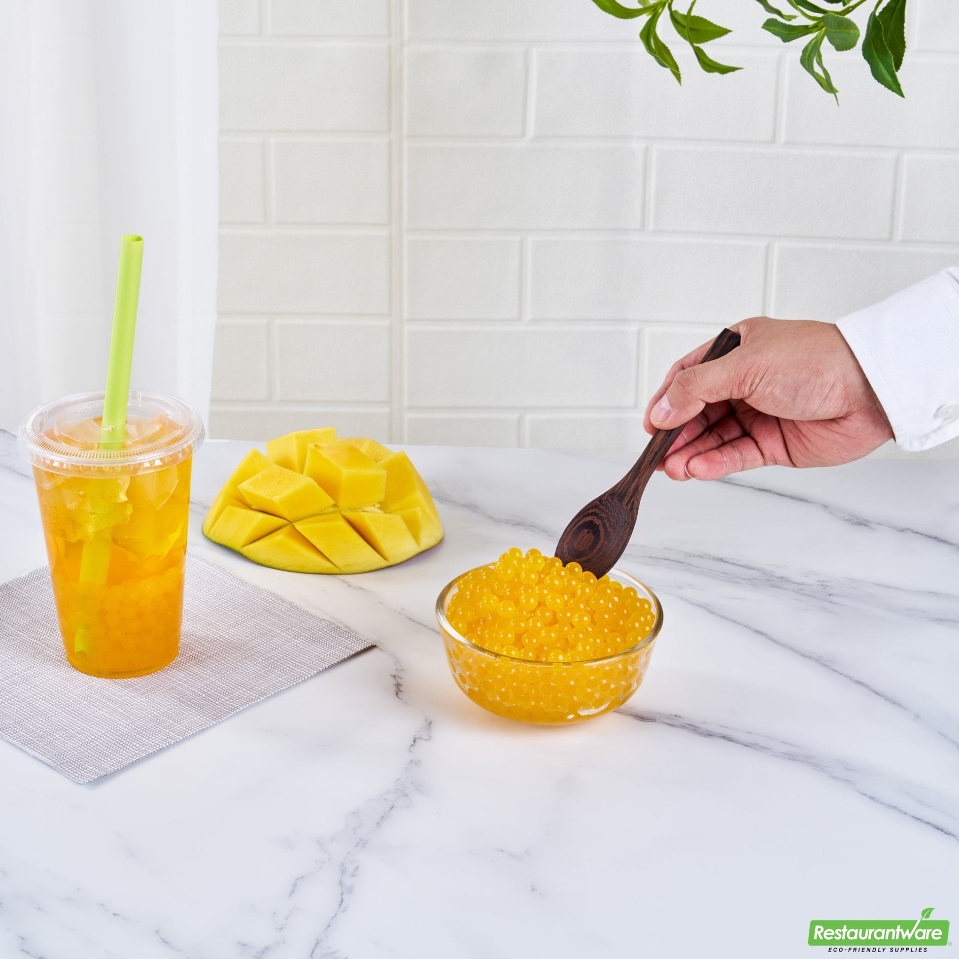 Wholesale Restaurantware Tea Tek 7 Lb Mango Popping Boba - 4 Count Box- Bulk