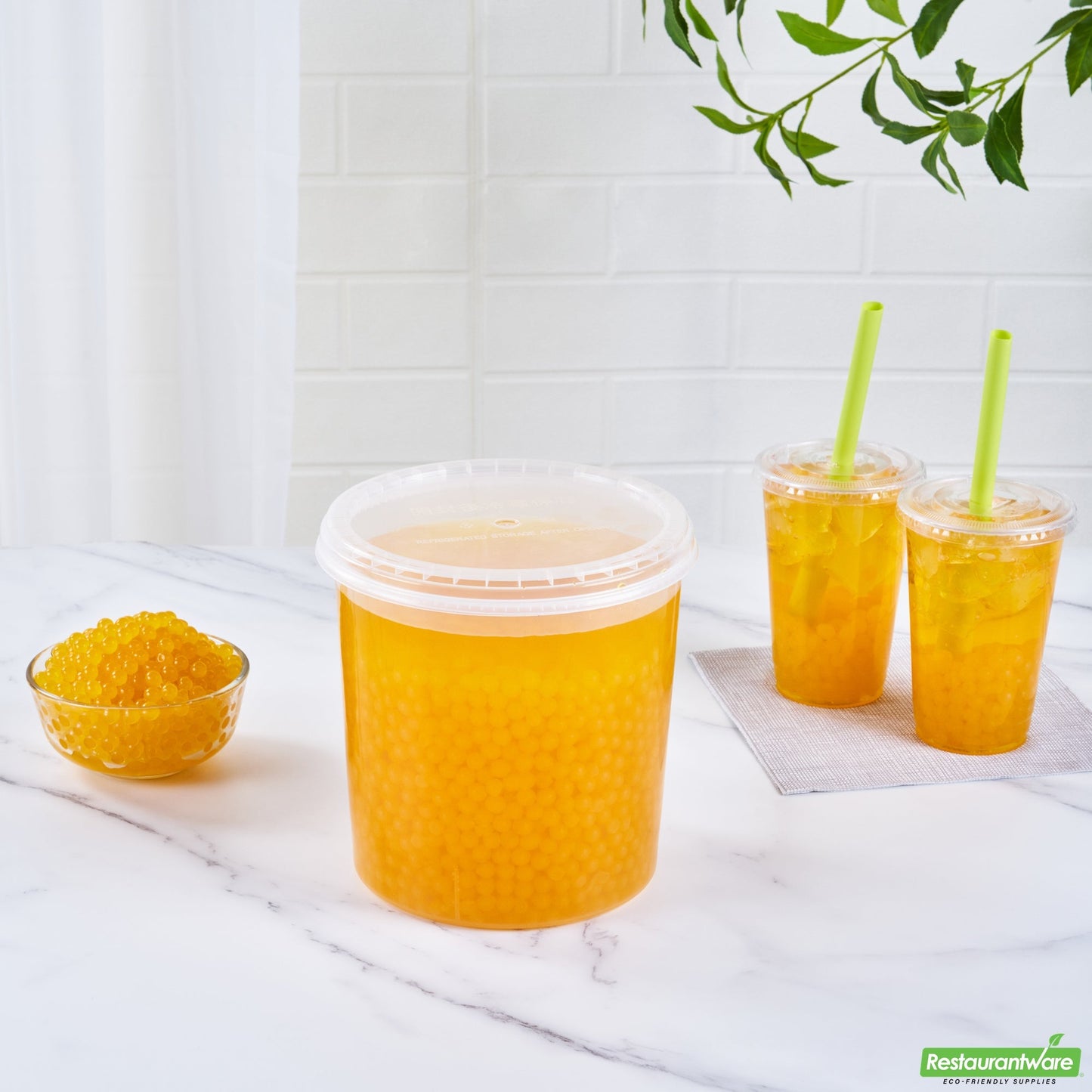 Wholesale Restaurantware Tea Tek 7 Lb Mango Popping Boba - 4 Count Box- Bulk