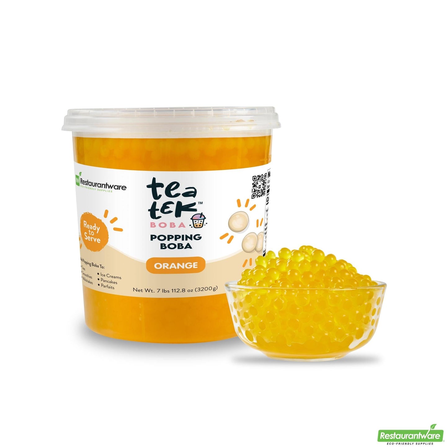 Wholesale Restaurantware Tea Tek 7 Lb Popping Boba - Orange - 4 Count Box- Bulk