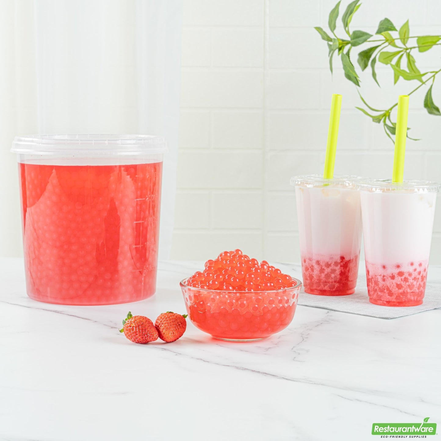 Wholesale Restaurantware Tea Tek 7 Lb Popping Boba - Strawberry - 4 Count Box- Bulk
