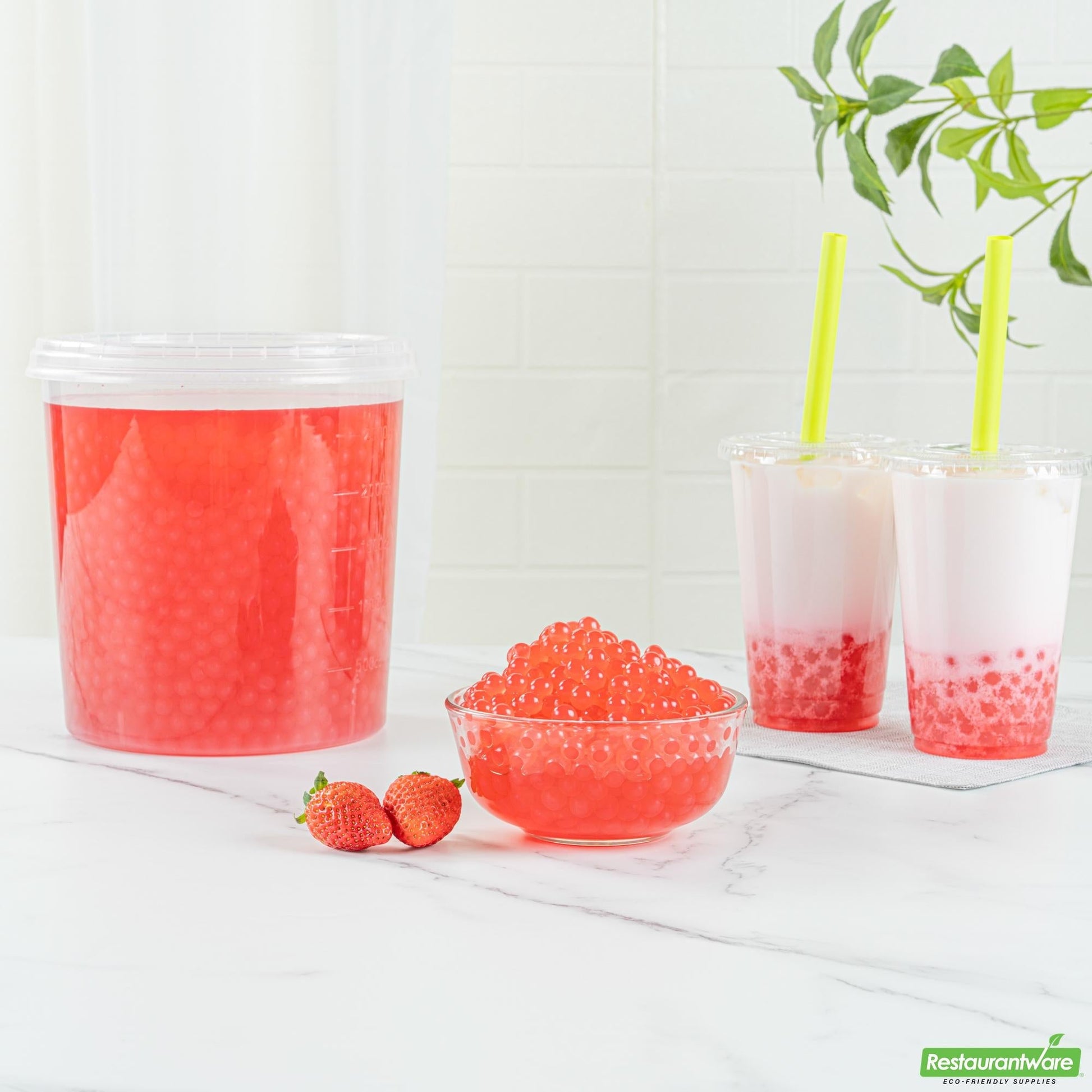 Wholesale Restaurantware Tea Tek 7 Lb Popping Boba - Strawberry - 4 Count Box- Bulk