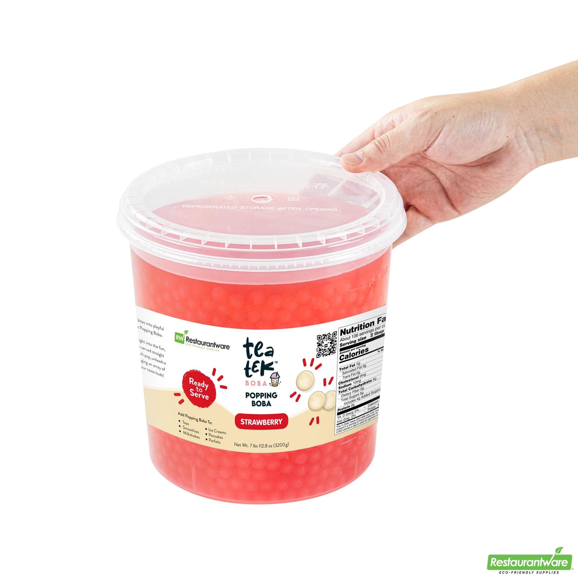 Wholesale Restaurantware Tea Tek 7 Lb Popping Boba - Strawberry - 4 Count Box- Bulk