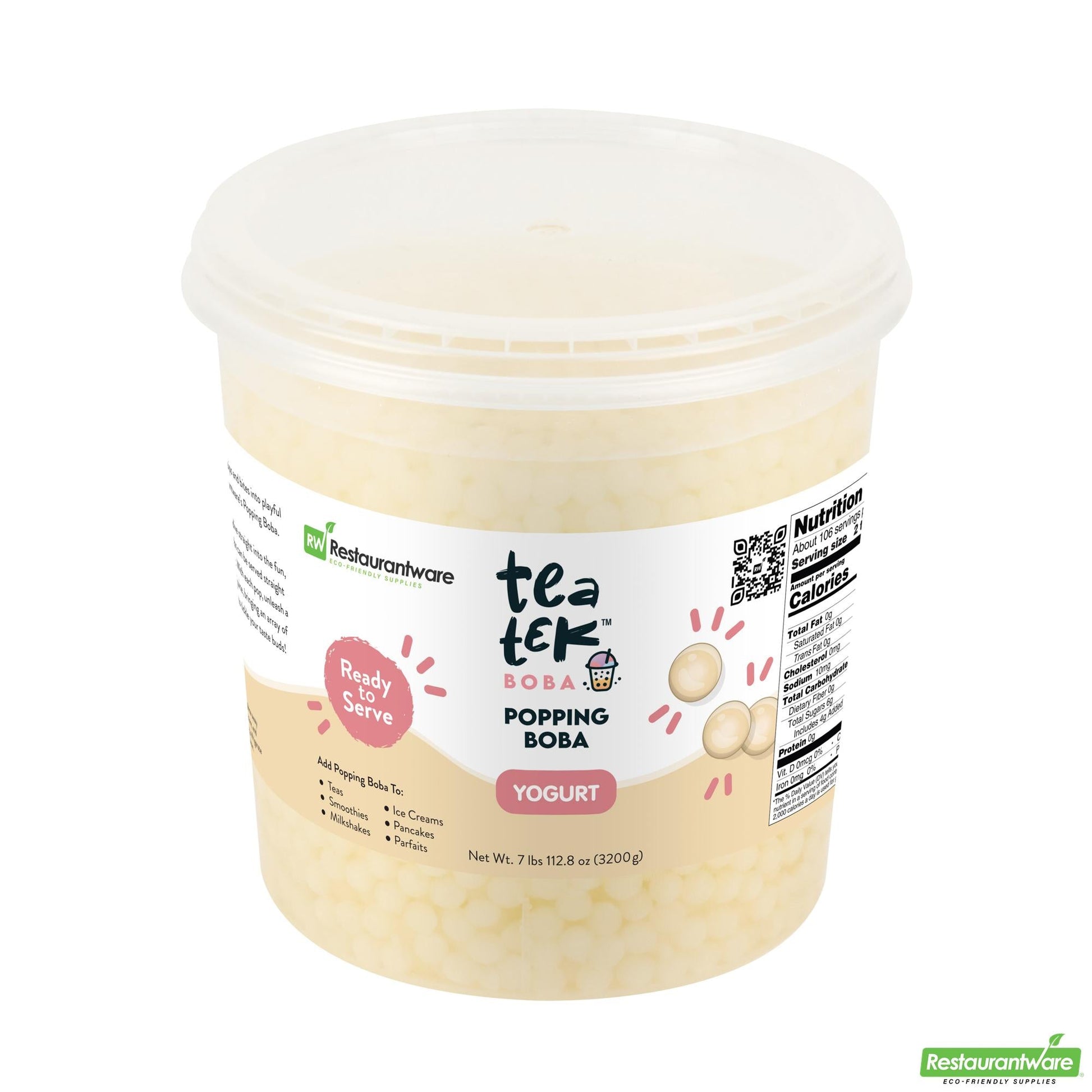 Wholesale Restaurantware Tea Tek 7 Lb Popping Boba - Yogurt - 1 Count Box- Bulk