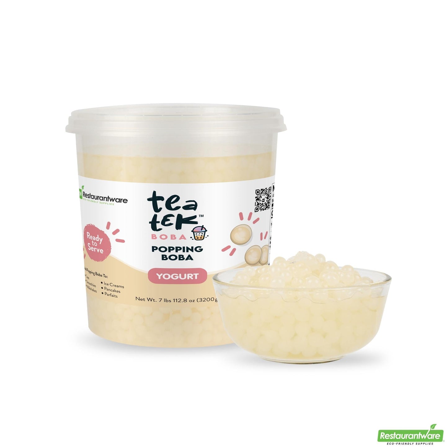 Wholesale Restaurantware Tea Tek 7 Lb Popping Boba - Yogurt - 1 Count Box- Bulk