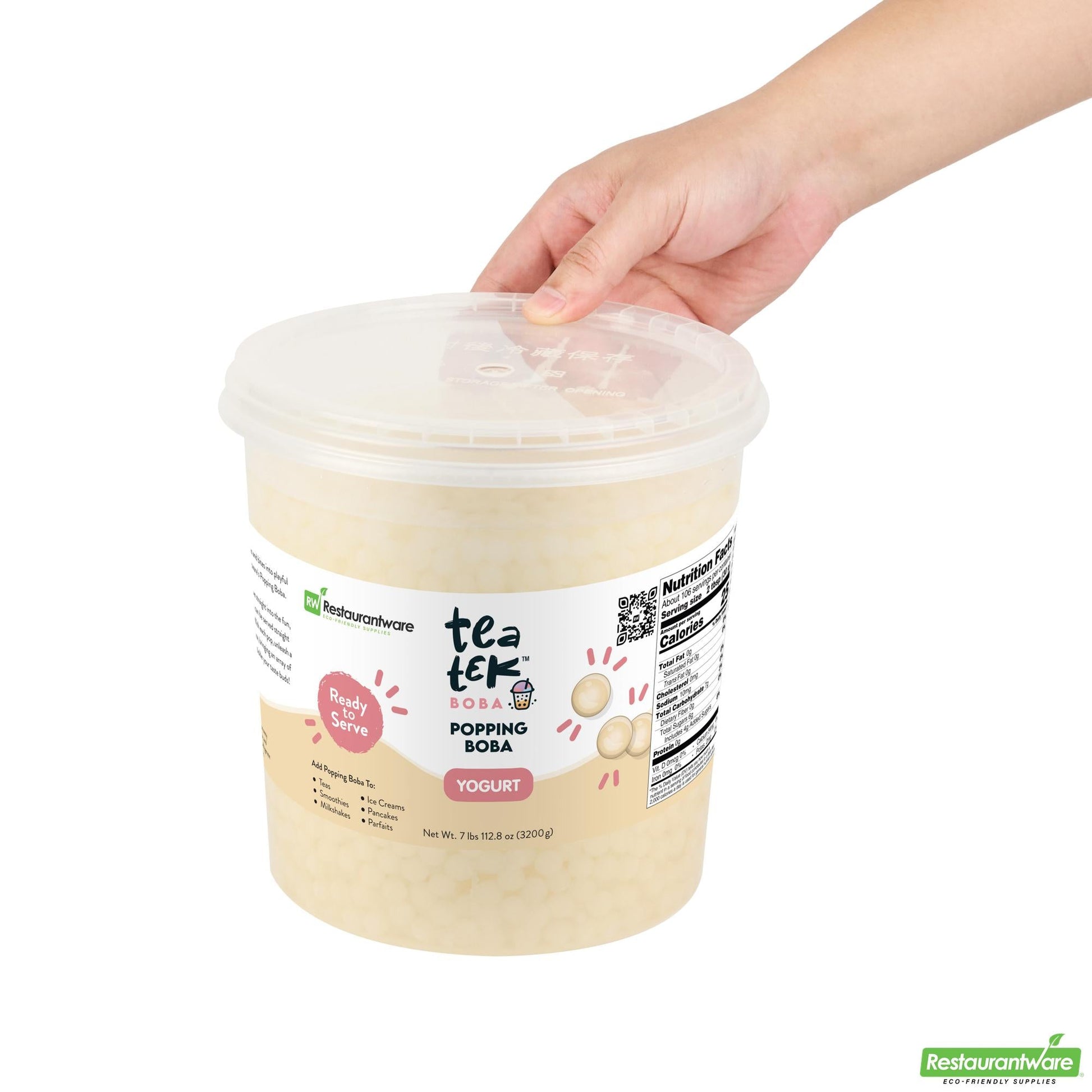 Wholesale Restaurantware Tea Tek 7 Lb Popping Boba - Yogurt - 1 Count Box- Bulk