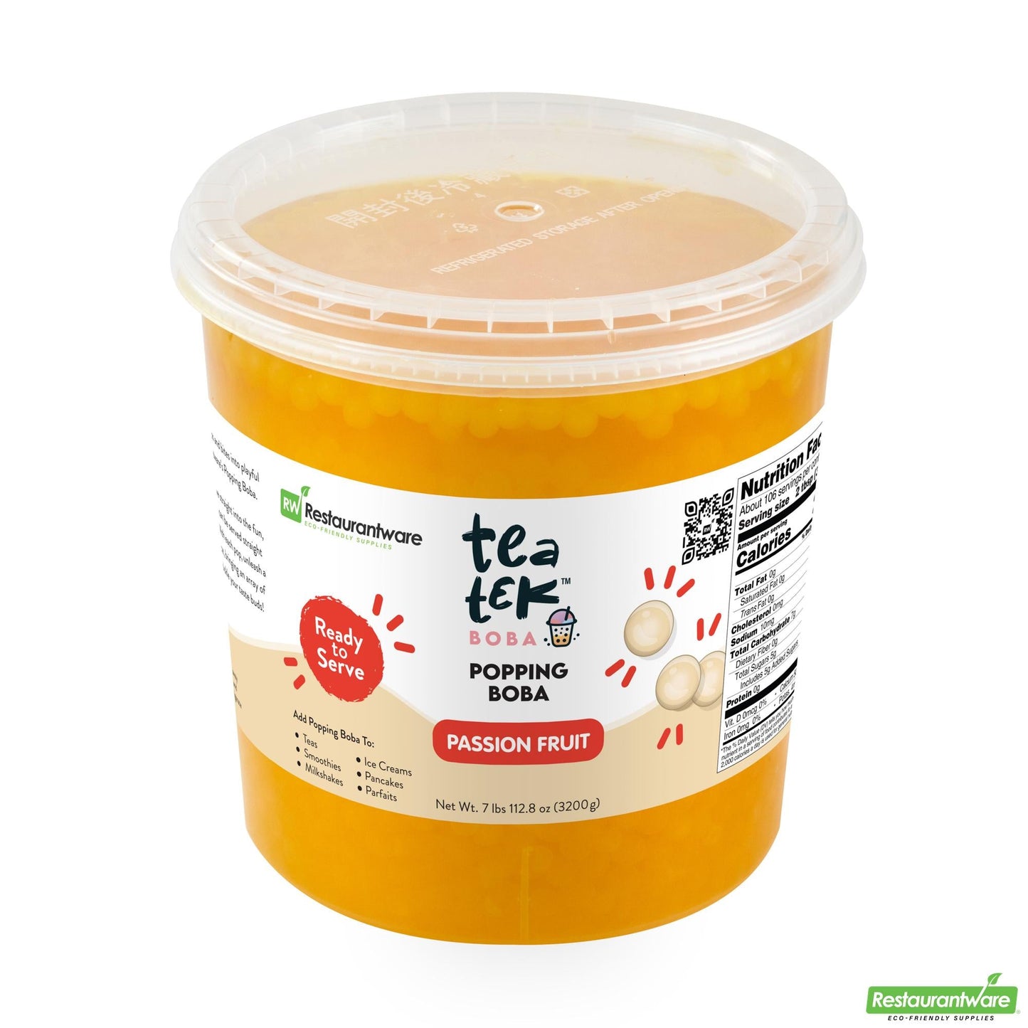 Wholesale Restaurantware Tea Tek 7 Lb Popping Boba - Passion Fruit - 4 Count Box- Bulk