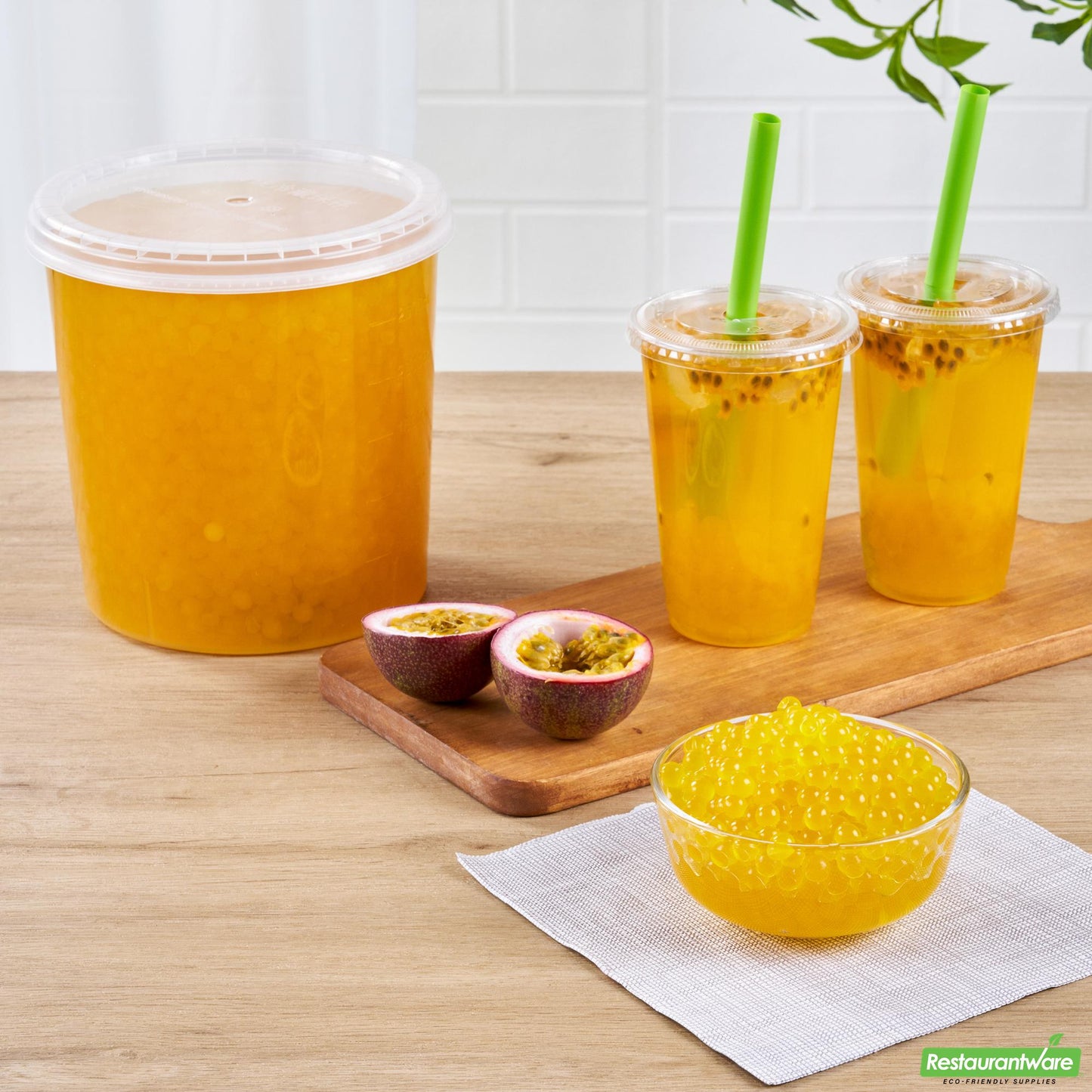 Wholesale Restaurantware Tea Tek 7 Lb Popping Boba - Passion Fruit - 4 Count Box- Bulk