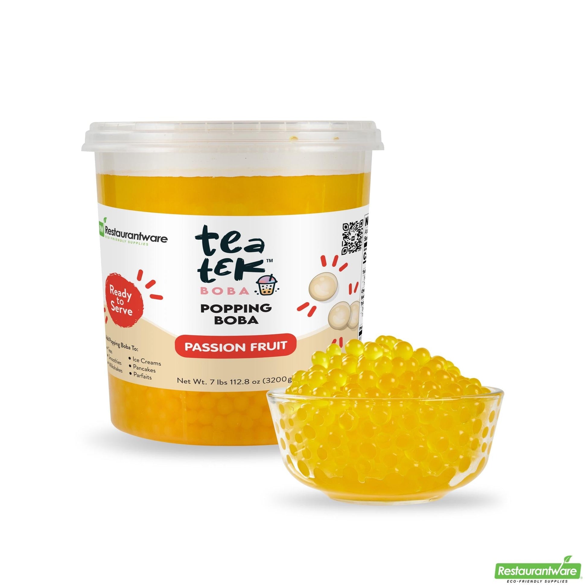 Wholesale Restaurantware Tea Tek 7 Lb Popping Boba - Passion Fruit - 4 Count Box- Bulk
