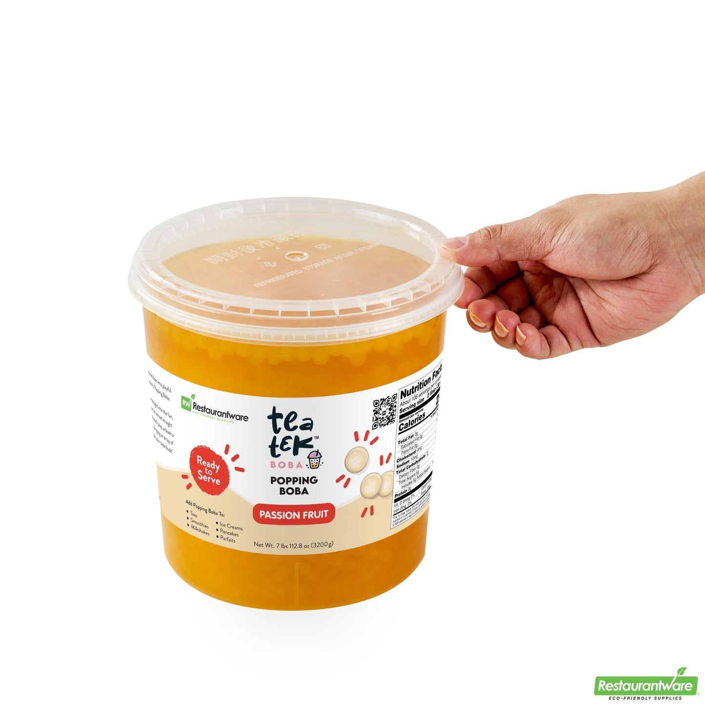 Wholesale Restaurantware Tea Tek 7 Lb Popping Boba - Passion Fruit - 4 Count Box- Bulk