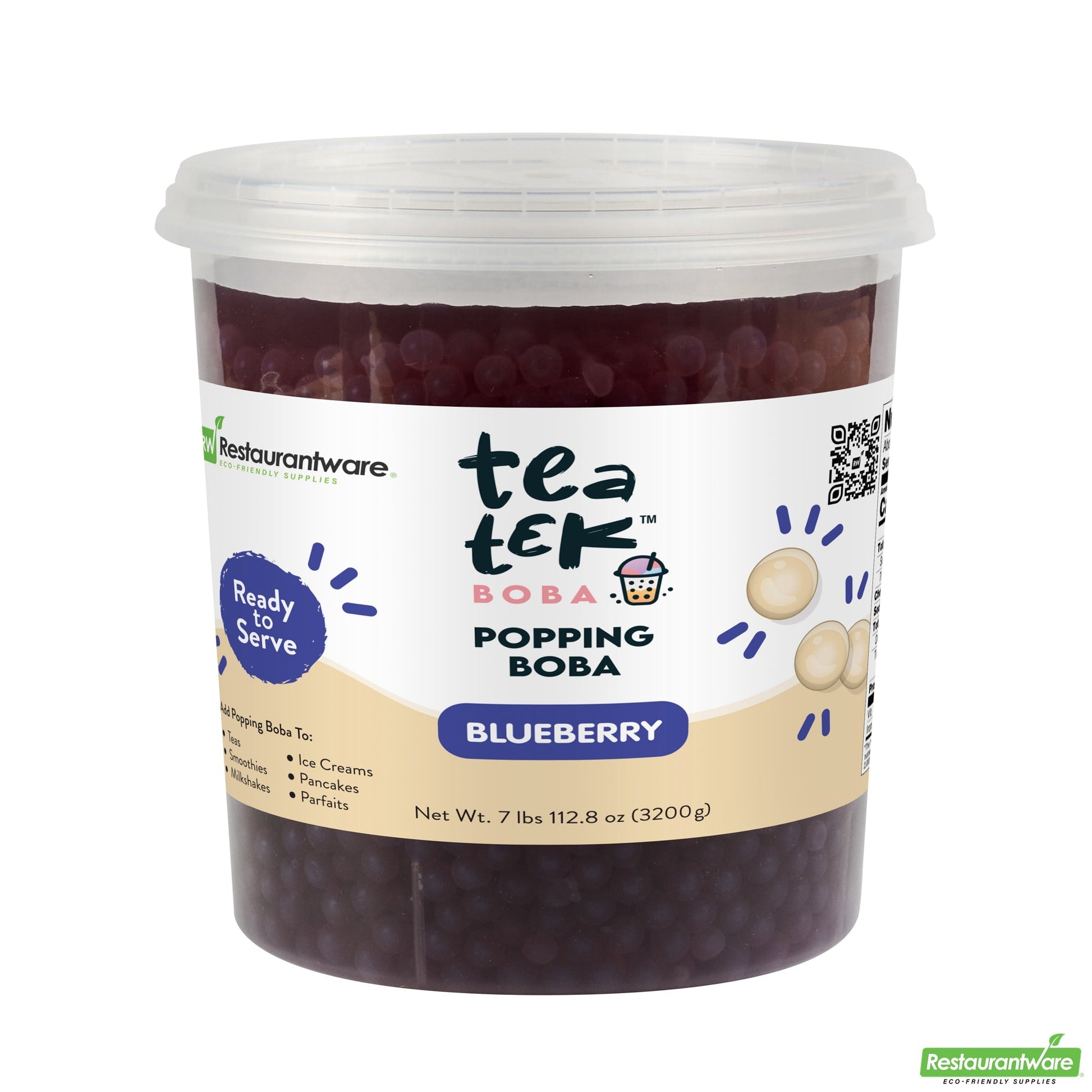 Wholesale Restaurantware Tea Tek 7 Lb Blueberry Popping Boba - 4 Count Box- Bulk