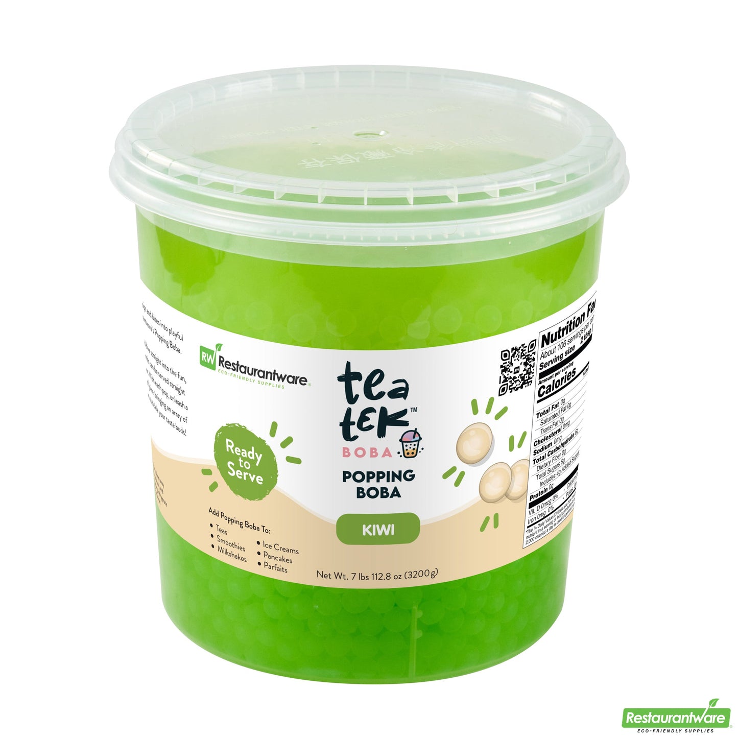 Wholesale Restaurantware Tea Tek 7 Lb Kiwi Popping Boba - 4 Count Box- Bulk