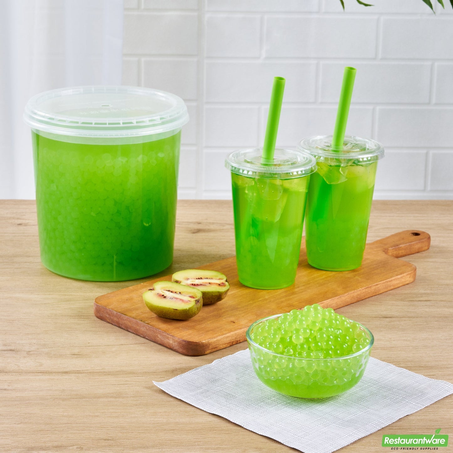 Wholesale Restaurantware Tea Tek 7 Lb Kiwi Popping Boba - 4 Count Box- Bulk