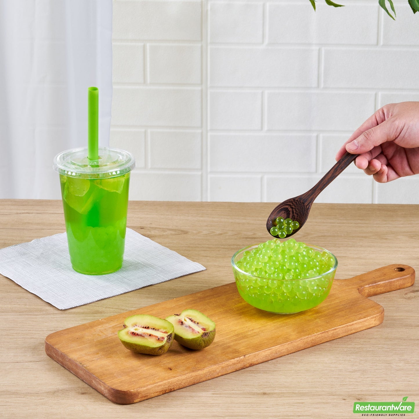 Wholesale Restaurantware Tea Tek 7 Lb Kiwi Popping Boba - 4 Count Box- Bulk