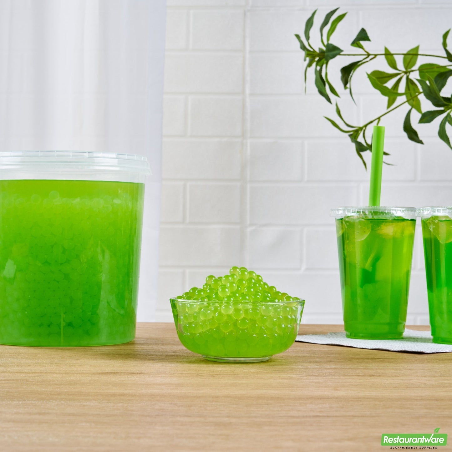 Wholesale Restaurantware Tea Tek 7 Lb Kiwi Popping Boba - 4 Count Box- Bulk