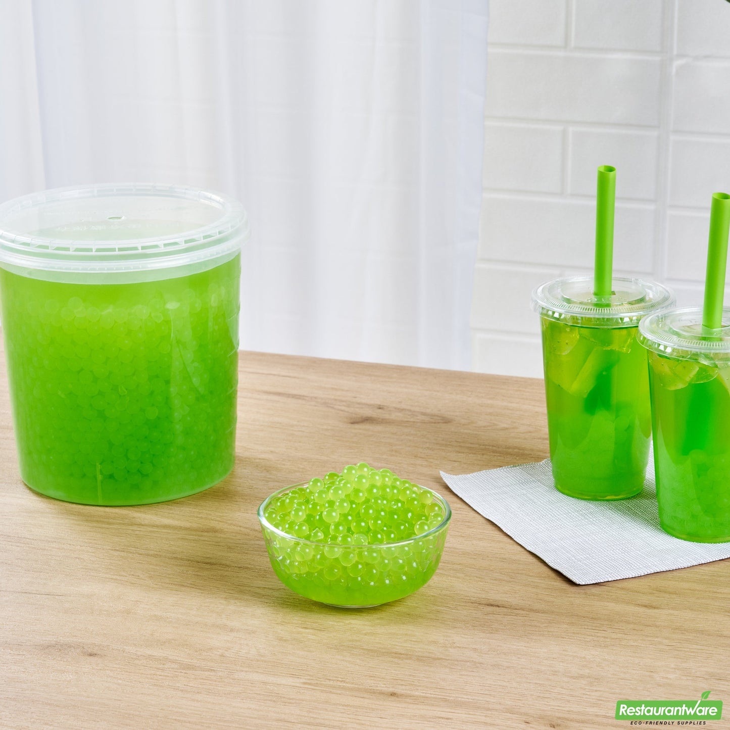 Wholesale Restaurantware Tea Tek 7 Lb Kiwi Popping Boba - 4 Count Box- Bulk