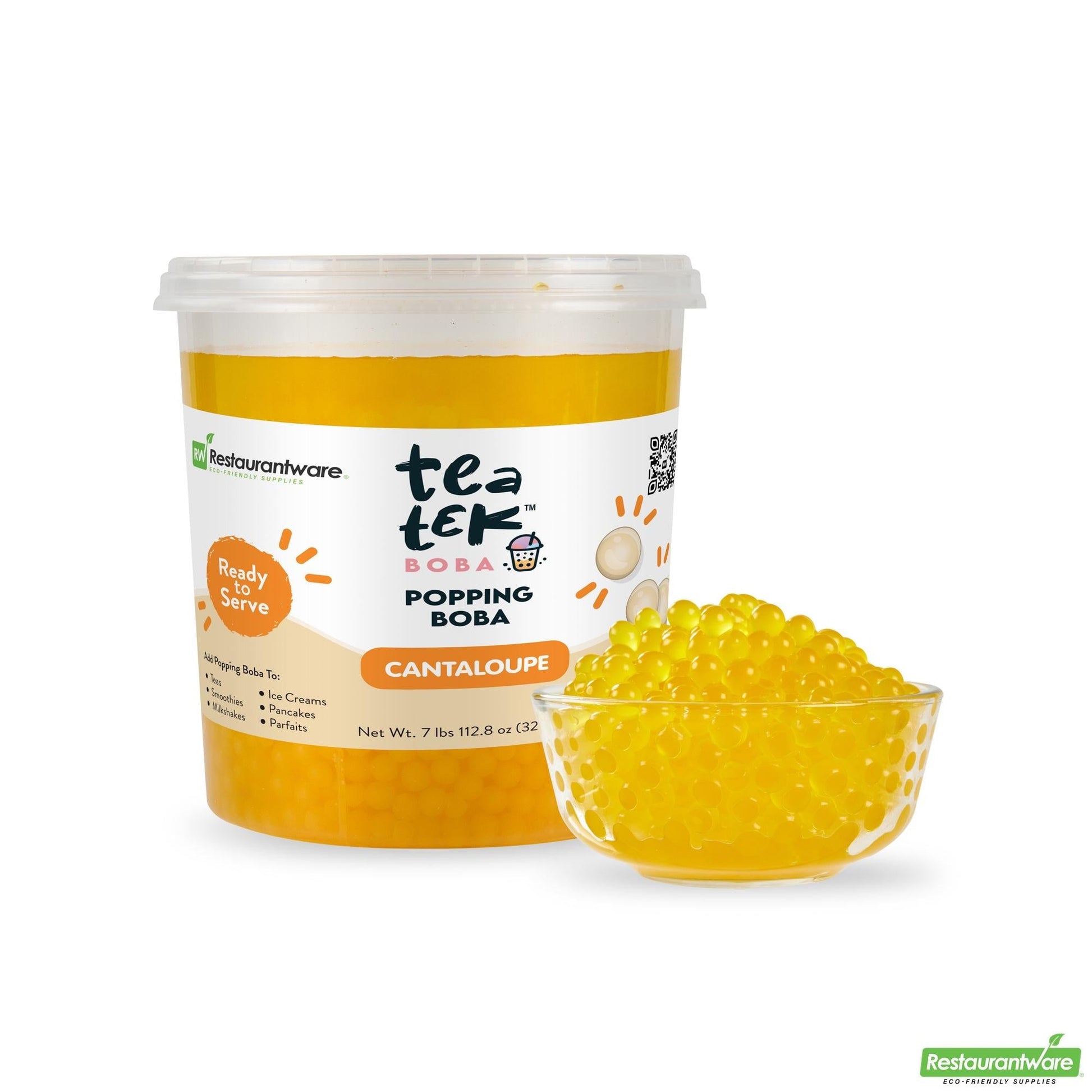 Wholesale Restaurantware Tea Tek 7 Lb Cantaloupe Popping Boba - 4 Count Box- Bulk