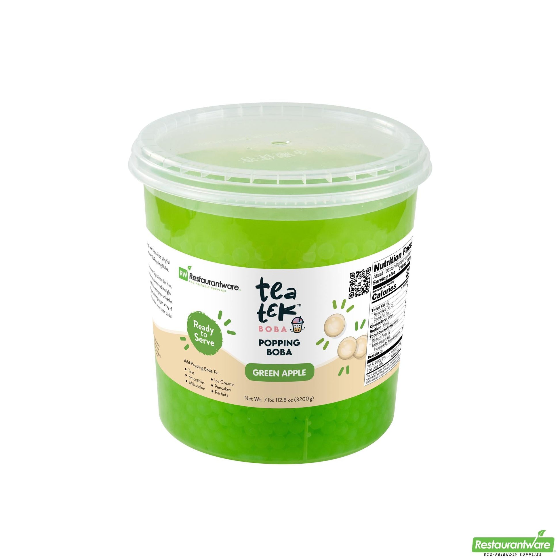Wholesale Restaurantware Tea Tek 7 Lb Green Apple Popping Boba - 4 Count Box- Bulk