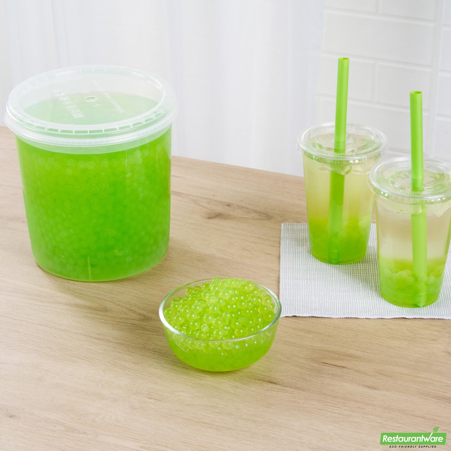 Wholesale Restaurantware Tea Tek 7 Lb Green Apple Popping Boba - 4 Count Box- Bulk