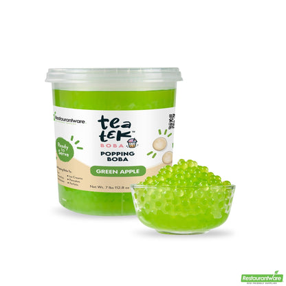 Wholesale Restaurantware Tea Tek 7 Lb Green Apple Popping Boba - 4 Count Box- Bulk