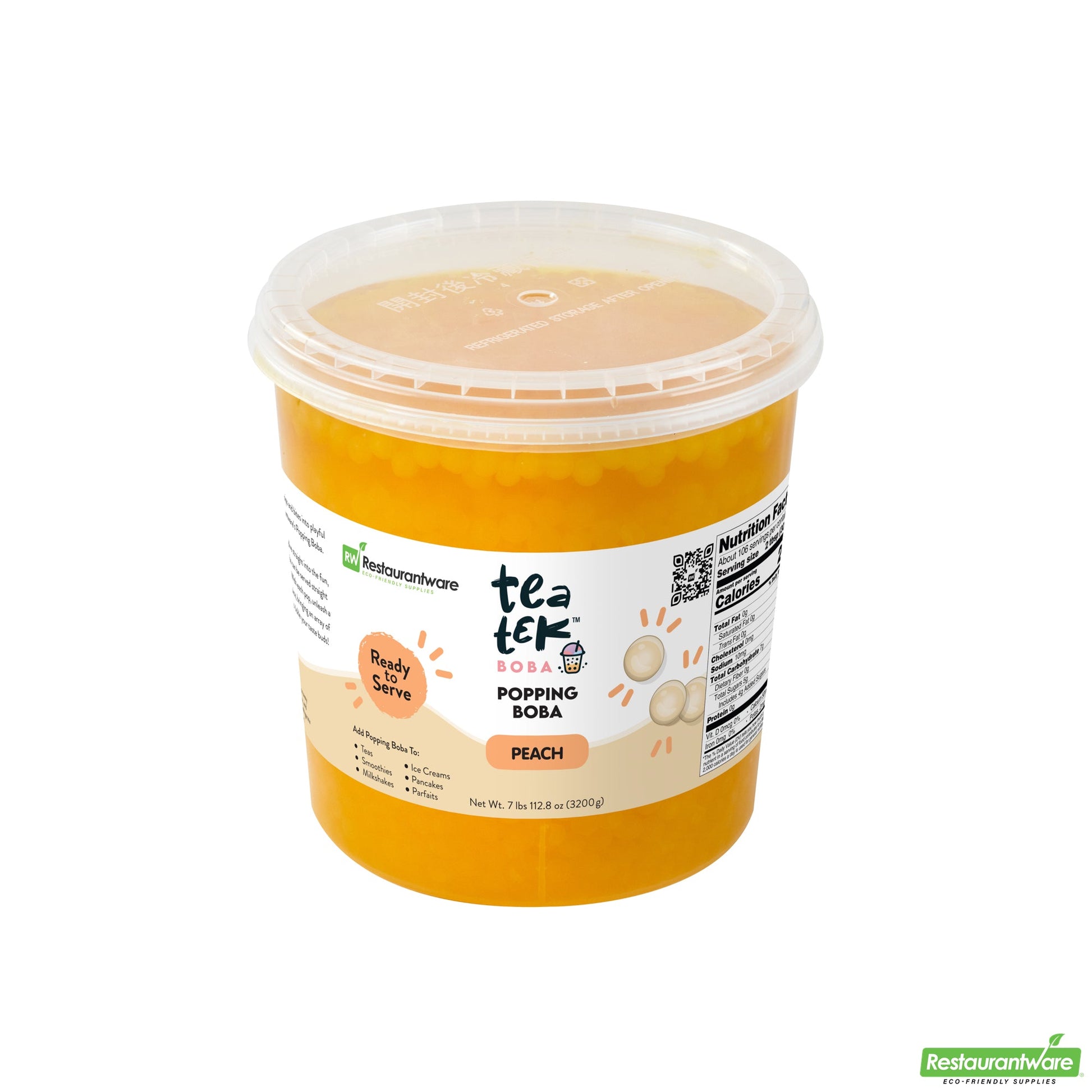 Wholesale Restaurantware Tea Tek 7 Lb Popping Boba - Peach - 4 Count Box- Bulk