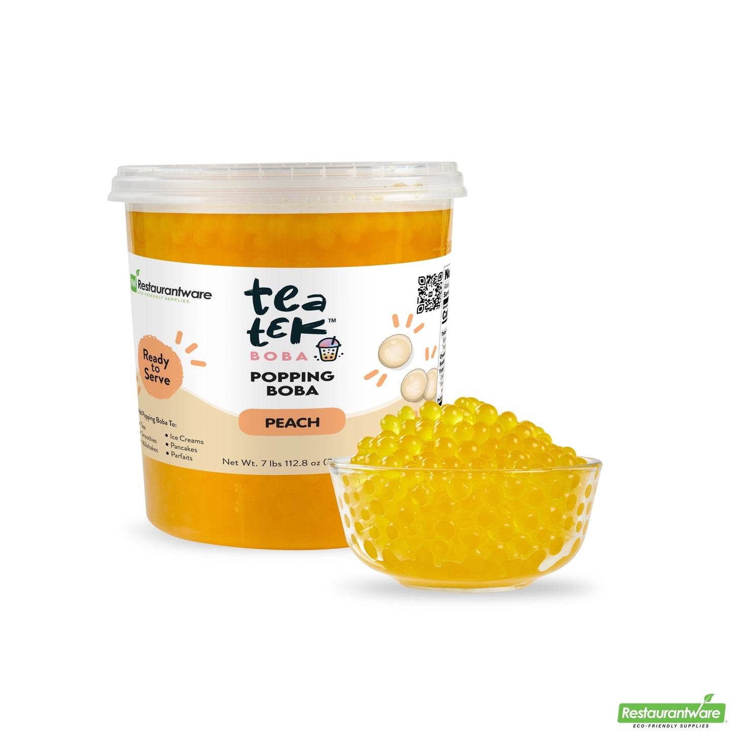 Wholesale Restaurantware Tea Tek 7 Lb Popping Boba - Peach - 4 Count Box- Bulk