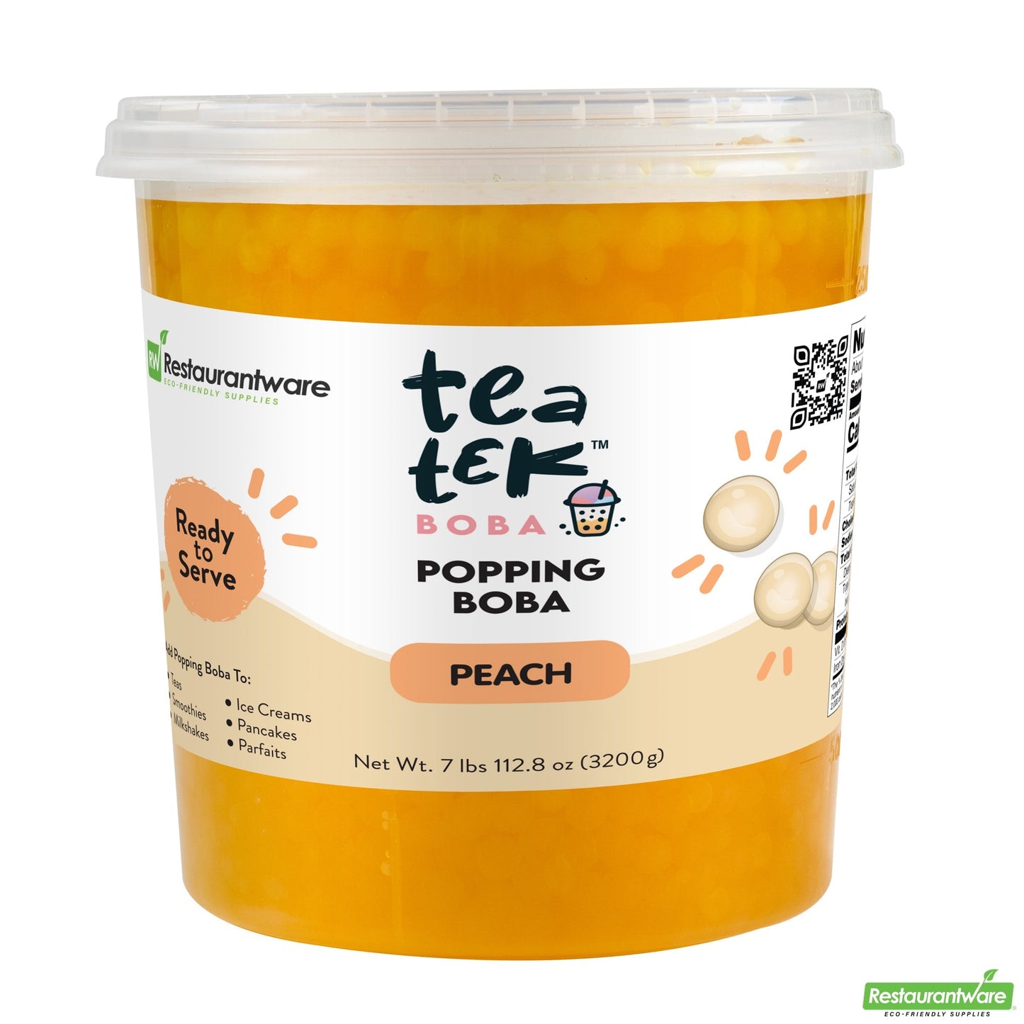 Wholesale Restaurantware Tea Tek 7 Lb Popping Boba - Peach - 4 Count Box- Bulk