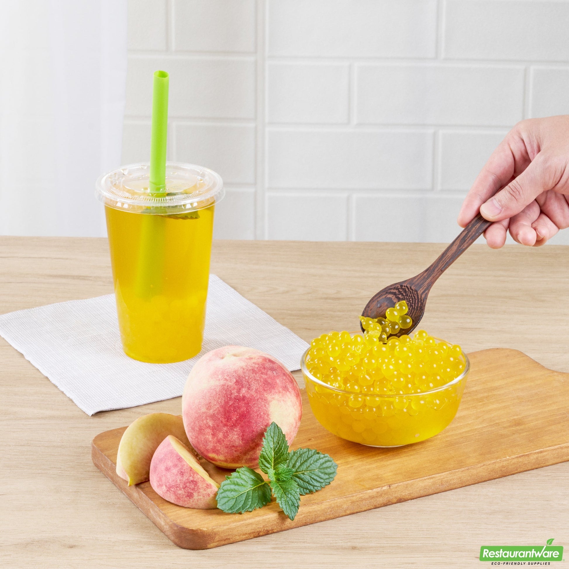 Wholesale Restaurantware Tea Tek 7 Lb Popping Boba - Peach - 4 Count Box- Bulk