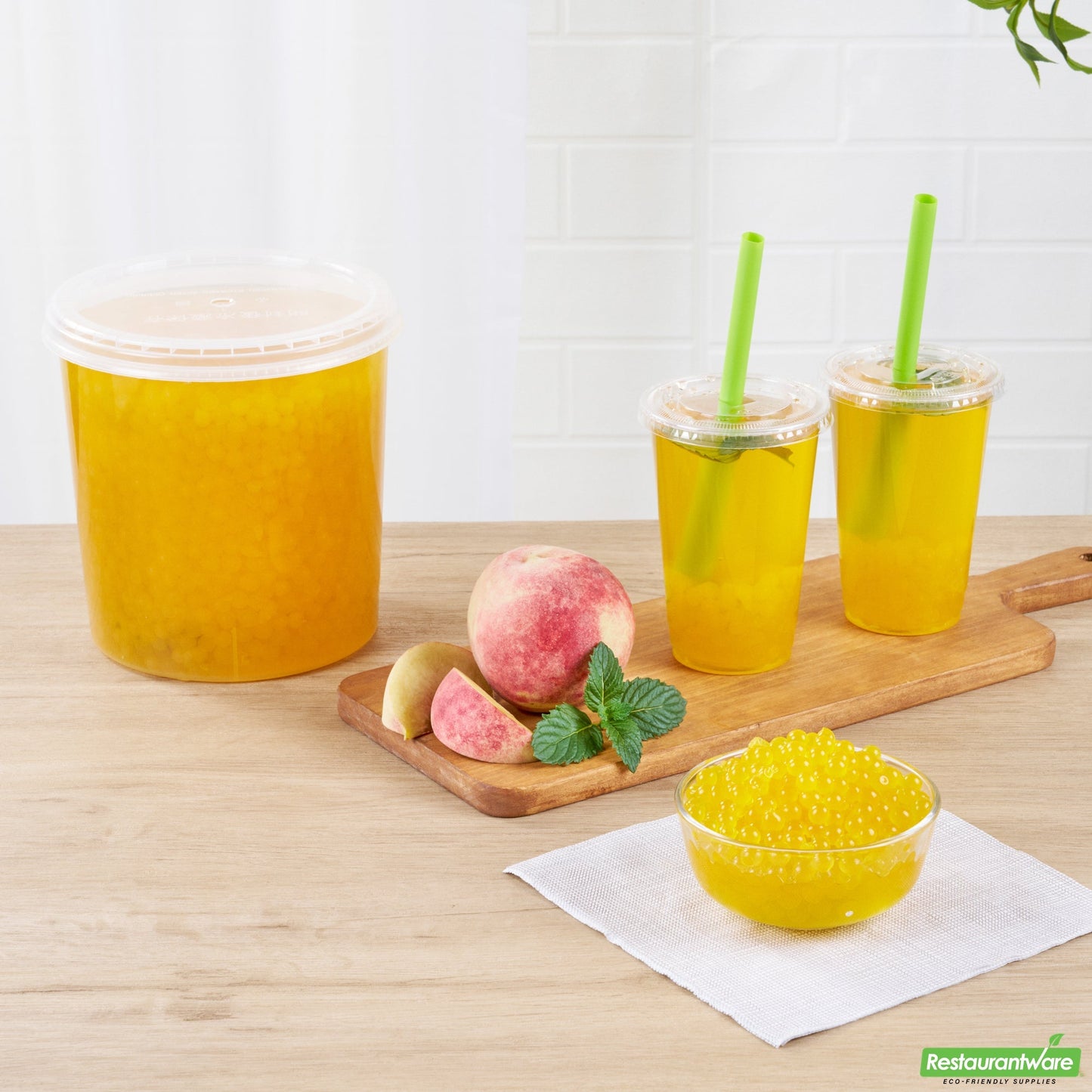 Wholesale Restaurantware Tea Tek 7 Lb Popping Boba - Peach - 4 Count Box- Bulk