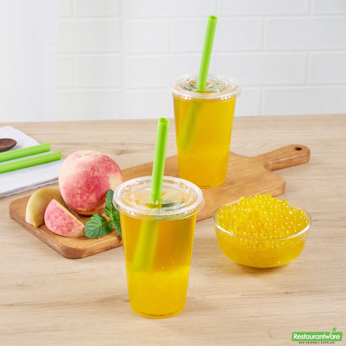 Wholesale Restaurantware Tea Tek 7 Lb Popping Boba - Peach - 4 Count Box- Bulk